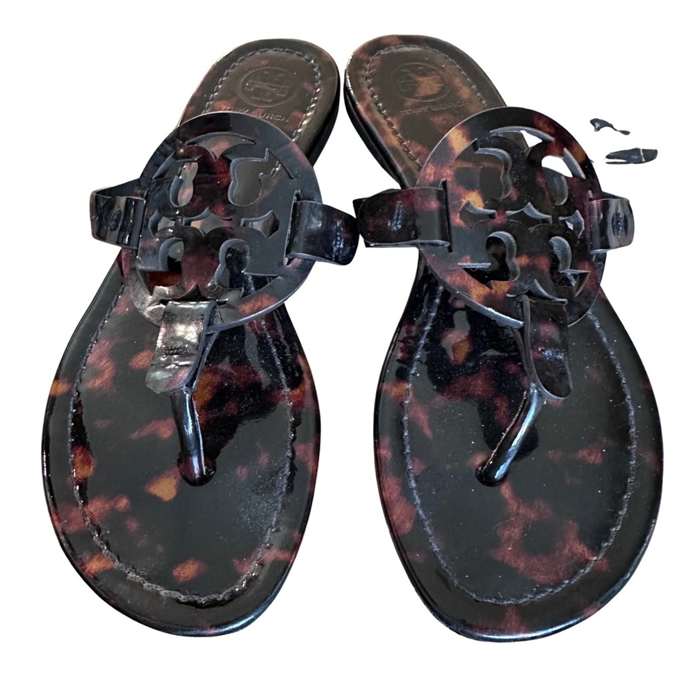 Tory Burch Miller Tortoise Shell patent leather Sandals - Picture 2 of 14